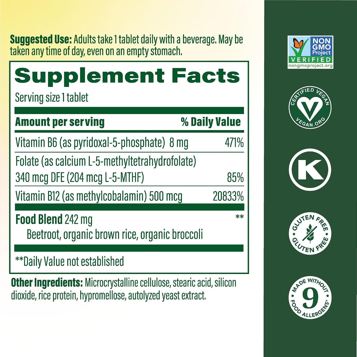 MegaFood Methyl B12 - Vegan - Methyl Folate, Vitamin B12 & B6 - 90 Tablets - görsel 2