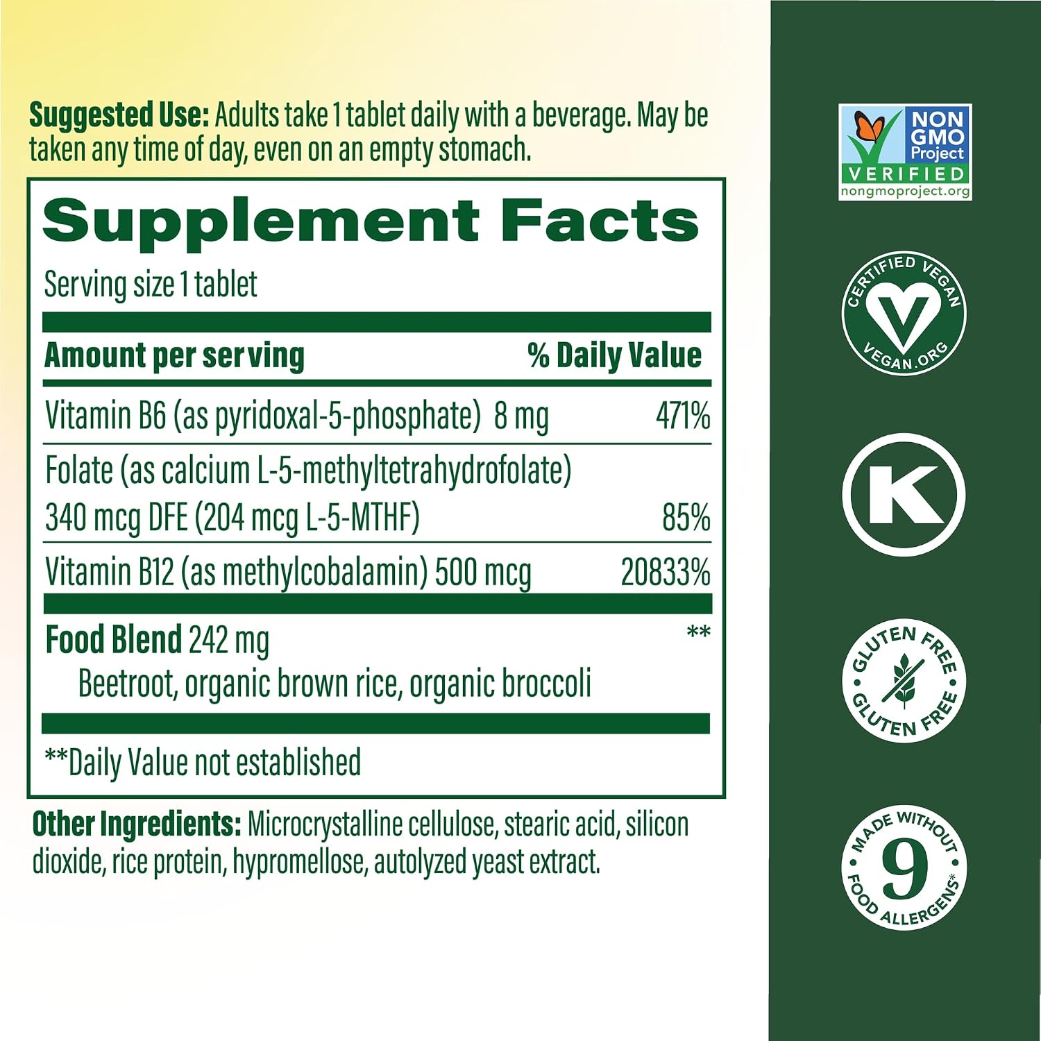MegaFood Methyl B12 - Vegan - Methyl Folate, Vitamin B12 & B6 - 90 Tablets - görsel 2