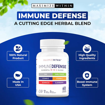 Maximum Slim 6-in-1 Immune Support Supplement with Zinc, Vitamin C, Elderberry, Vitamin D, Echinacea and Garlic, 60 Capsules