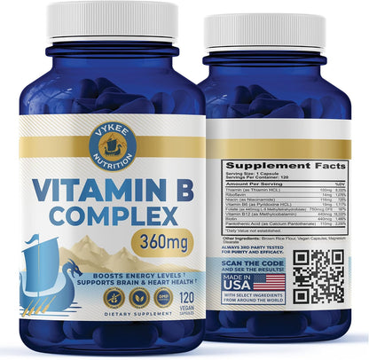 Vykee Nutrition B Complex Food Supplement – High-Potency B Vitamins, 120 Capsules