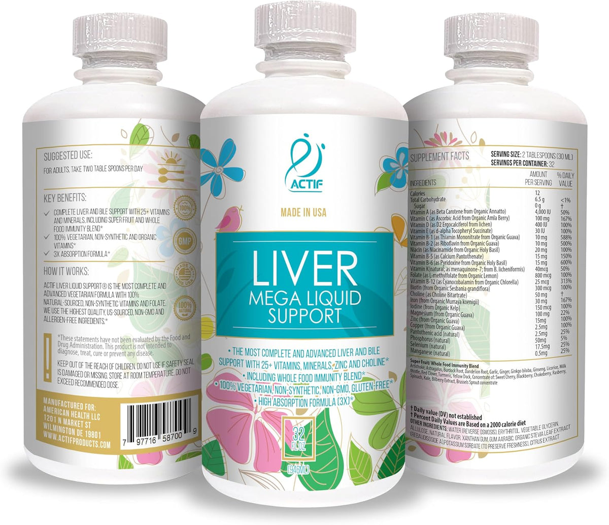 Actif Liver Mega Liquid Support - Complete Liver and Bile Maximum Strength Supplement, Non-GMO, 946 ml - görsel 5