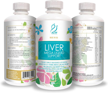 Actif Liver Mega Liquid Support - Complete Liver and Bile Maximum Strength Supplement, Non-GMO, 946 ml