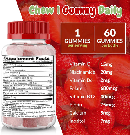 Strawberry Flavoured Vitamin B Complex Gummies – B Complex with Vitamin C – Helps Support Normal Nervous System Function and Energy Levels – Assists Normal Cognitive Function – Great Tasting and Easy to Swallow