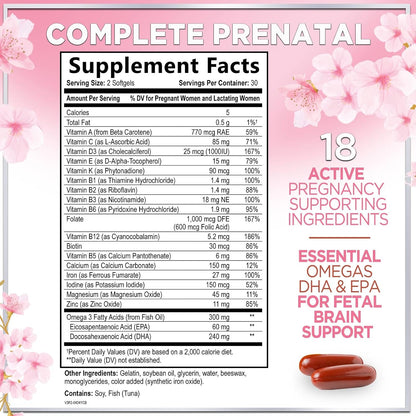 Hello Lovely! Prenatal Vitamins with Folic Acid, DHA and Iron – Daily Pregnancy Multivitamin (60 Softgels)