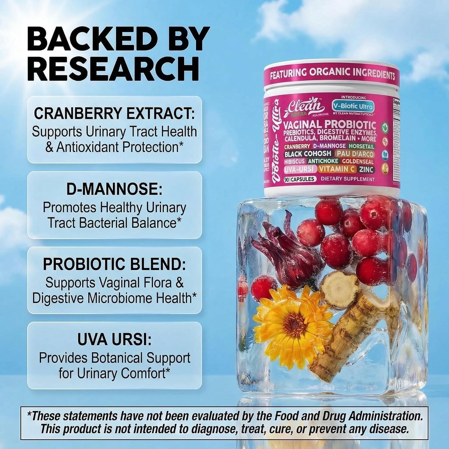 Clean Nutra Vaginal Probiotics for Women with Prebiotics, Digestive Enzymes and Cranberry - 90 Vegan Capsules - görsel 3