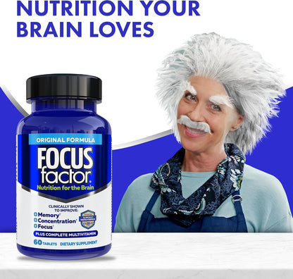 Focus Factor Brain Food Supplement: Complete Multivitamin with B6, B12, D, Bacopa Monnieri & Tyrosine for Memory and Concentration, 60 Tablets