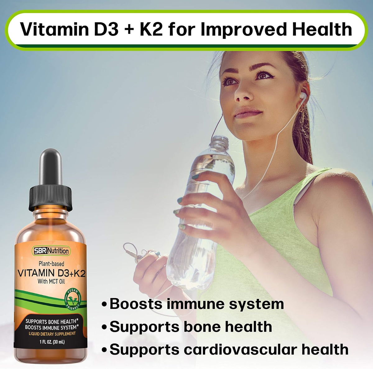 SBR Nutrition Vegan Vitamin D3 + K2 (MK-7) Liquid Drops with MCT Oil, Peppermint Flavour - görsel 5