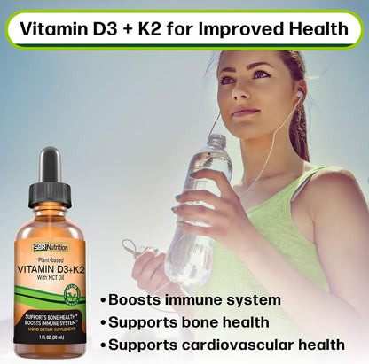 SBR Nutrition Vegan Vitamin D3 + K2 (MK-7) Liquid Drops with MCT Oil, Peppermint Flavour