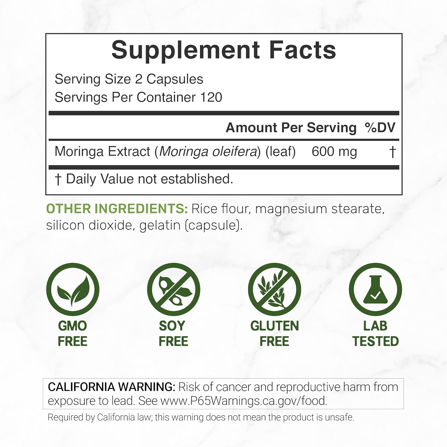 Moringa Capsules 240 Capsules – Maximum Strength Pure Moringa Leaf Extract – Complete Green Superfood Supplement - görsel 2