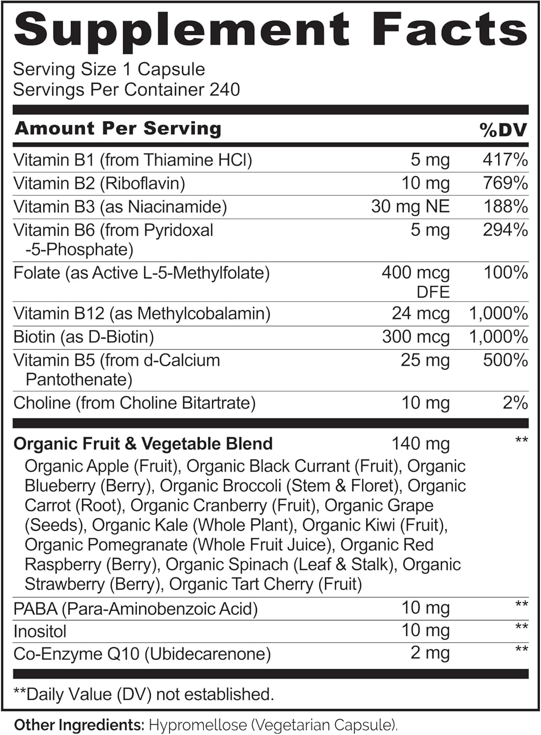NATURELO Vitamin B Complex - Methylated with CoQ10, Folate & Biotin - Vegan, 240 Capsules - görsel 3