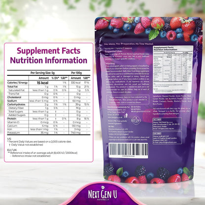 Super Berry Powder - 1 Pack, 240g - Food Supplement with Superfood Berries - Immune Support & Antioxidant Blend - Smoothie Mix for Shakes - by NextGenU
