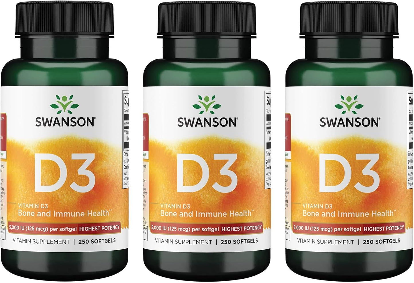 Swanson Vitamin D3 5,000 IU - 125 mcg Cholecalciferol - 250 Softgels (2 Pack) - görsel 9