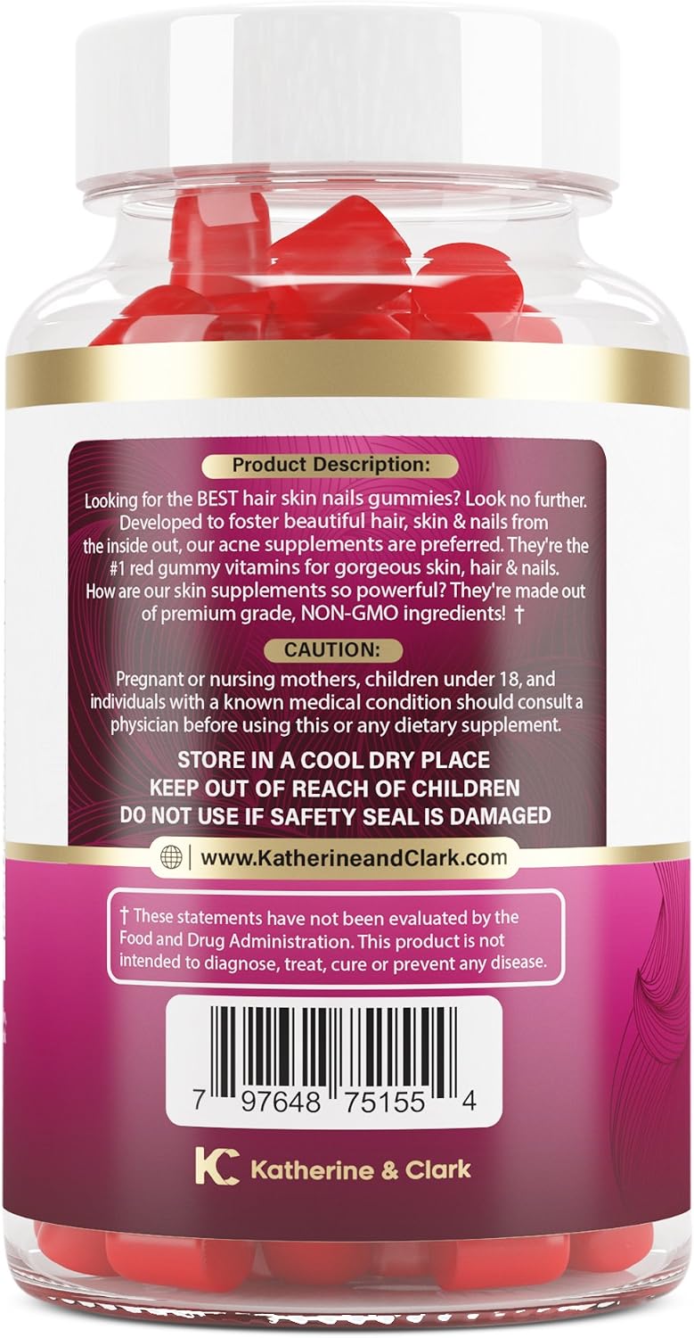 Katherine & Clark Panto Gold Vitamin B5 Pantothenic Acid Gummies for Acne - Hair Skin and Nails - Biotin, Zinc, Folic Acid - 60 Count - görsel 6