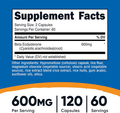 Nutricost Beta Ecdysterone 600mg per Serving, 120 Capsules – Vegan, GM-Free, Gluten-free, 60 Servings