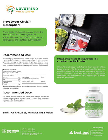 NovoSweet Glyvia 80 Tablets Natural Sweetener – Zero Carb, Keto & Vegan Friendly