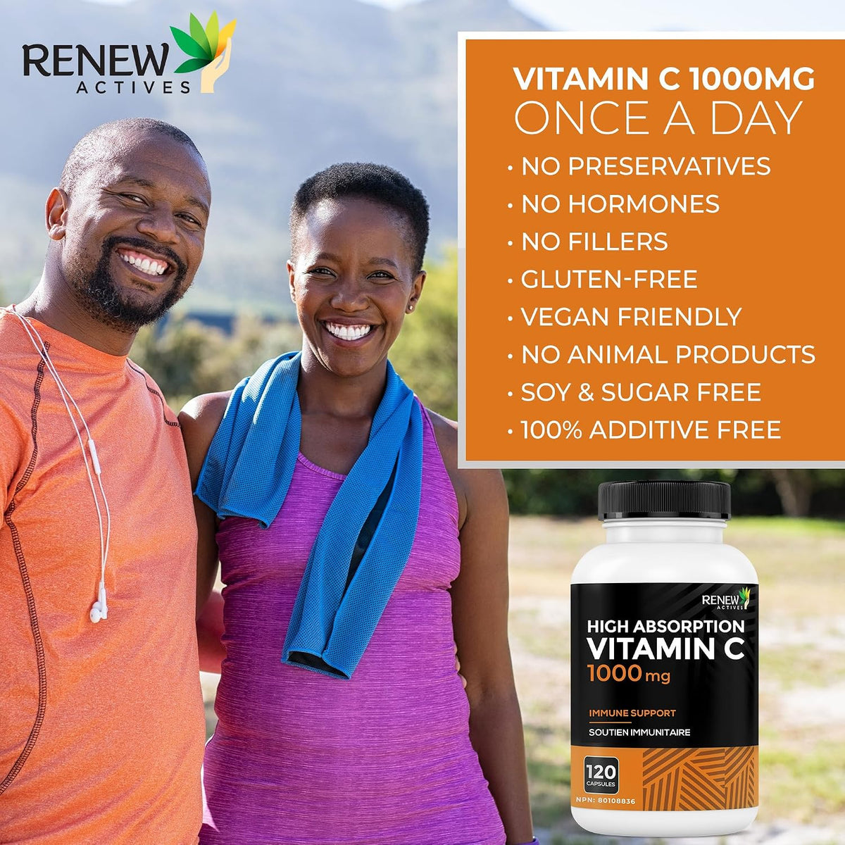 RENEW ACTIVES Maximum Strength Vitamin C 1000mg per Capsule – Antioxidant & Immune Support – Non-GMO, Sugar-Free – 120 Capsules - görsel 3