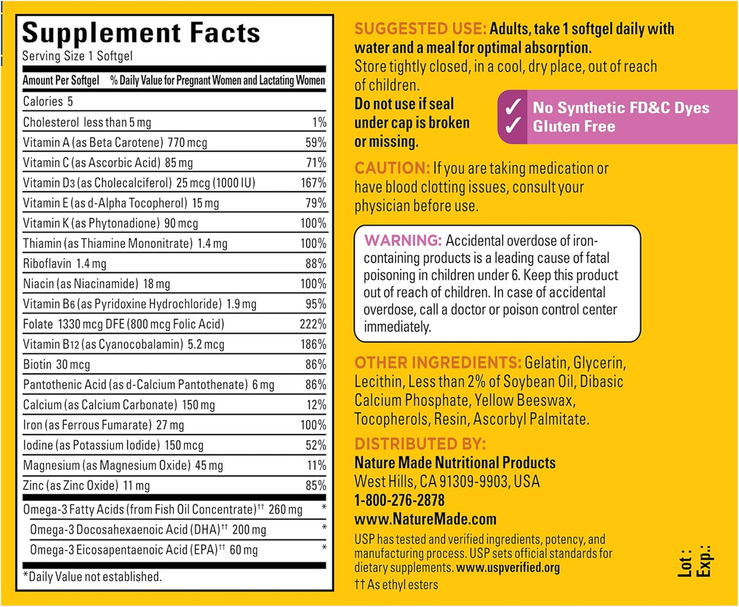 Nature Made Prenatal Vitamins with Folic Acid + DHA, 60 Softgels - görsel 8