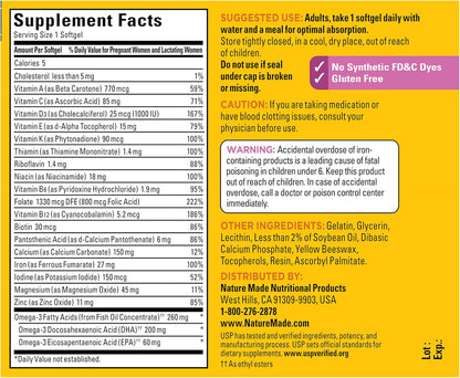 Nature Made Prenatal Vitamins with Folic Acid + DHA, 60 Softgels