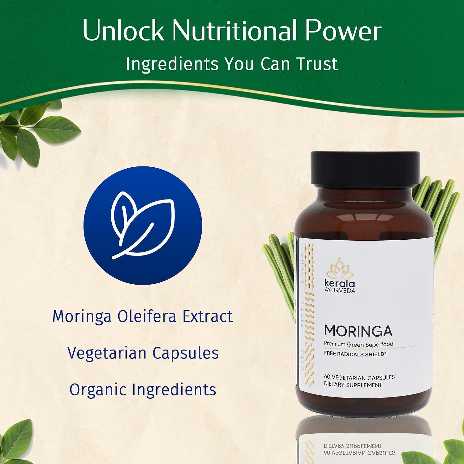 Kerala Ayurveda Moringa 450 mg Leaf Extract – 60 Vegan Capsules - görsel 3