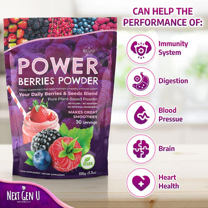 Super Berry Powder - 4 Pack, 150g Each - Immune Support - Food Supplement - Superfood Berries - Smoothie Mix for Shakes - Healthy Boost for Detox Juice Beverages or Any Drink - by NextGenU