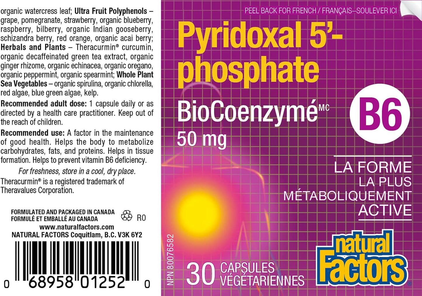 Natural Factors BioCoenzymated Pyridoxal 5'-Phosphate 50mg, 30 VCaps - görsel 4