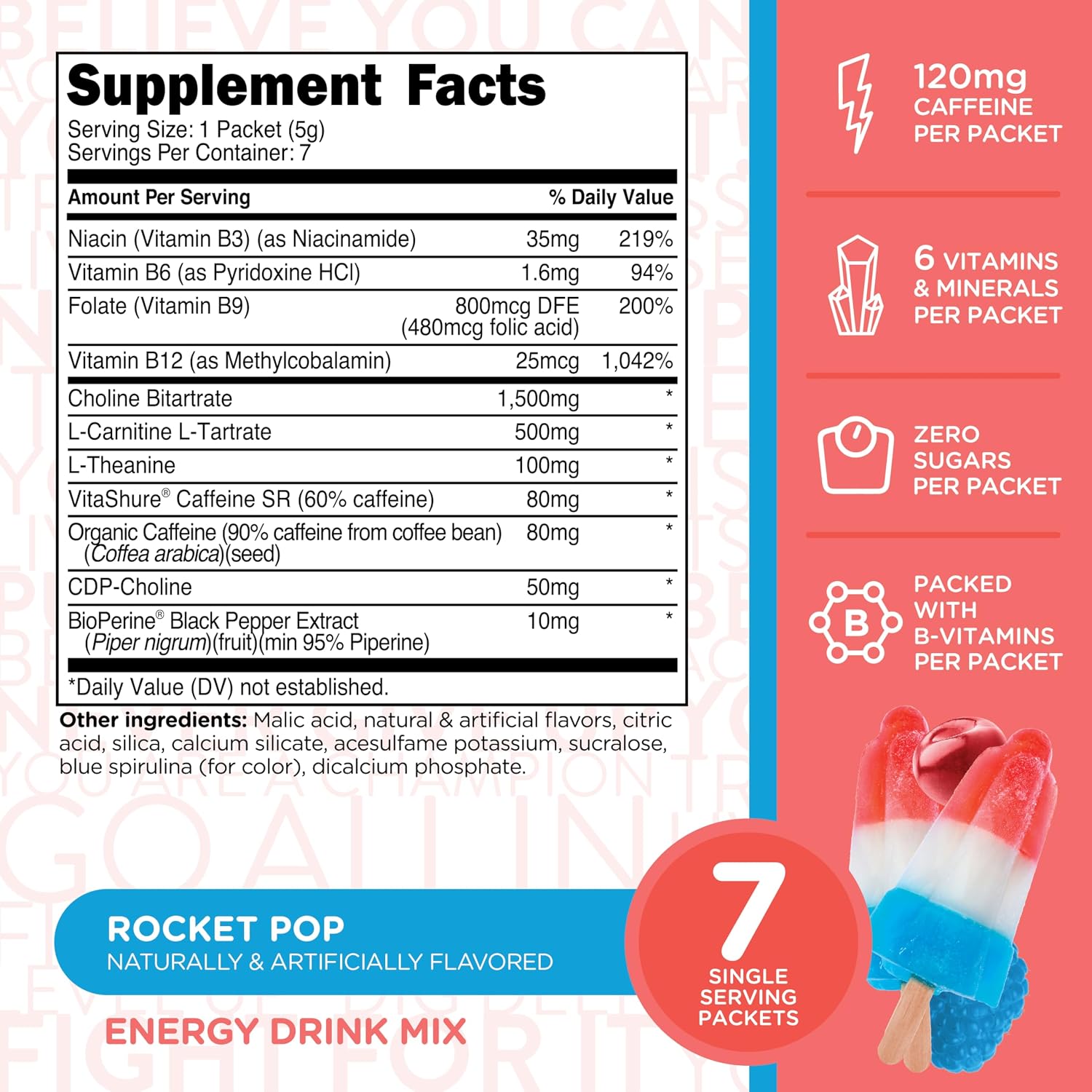TransformHQ Boost Shot Powder Drink Stick Packets, Rocket Pop, 7 Pack, Energy Supplements for Women & Men, with Caffeine, Vitamin B12, B9, B6 & B3 - görsel 2