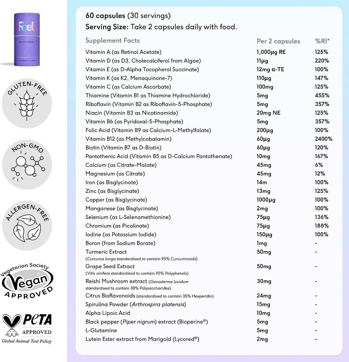 FEEL Daily Multivitamin with 32 Active Ingredients – 60 Capsules | Vegan & Bioavailable - görsel 9