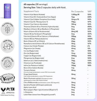 FEEL Daily Multivitamin with 32 Active Ingredients – 60 Capsules | Vegan & Bioavailable