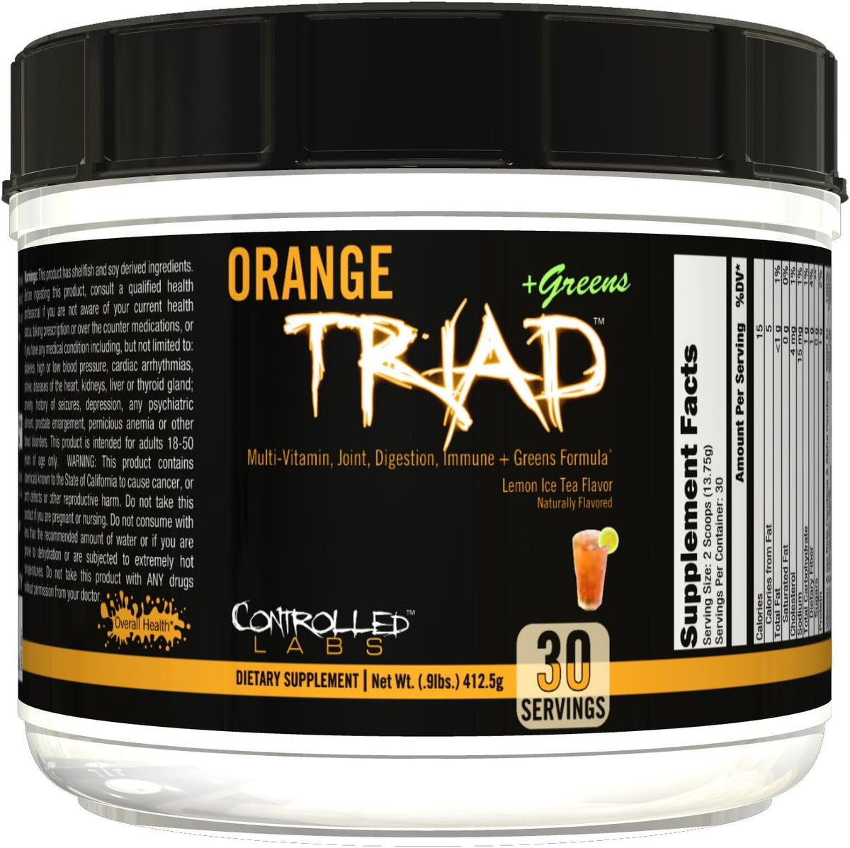 CONTROLLED LABS Orange Triad Plus Greens for Men and Women, 30 Servings Iron Free Sports Supplement for Overall Health, Multivitamin, Digestion, Immune System, and Joint Health - görsel 1