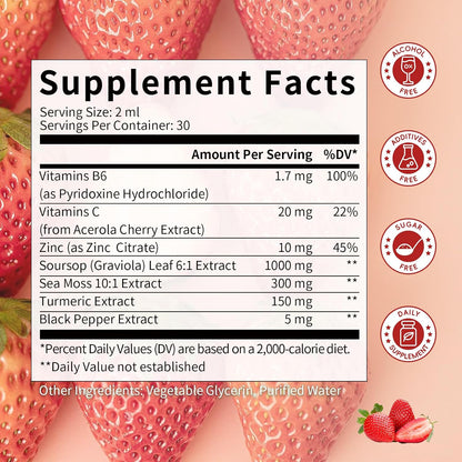 Catfit Soursop Graviola Liquid Drops – Immune and Antioxidant Support, Strawberry, 60 ml