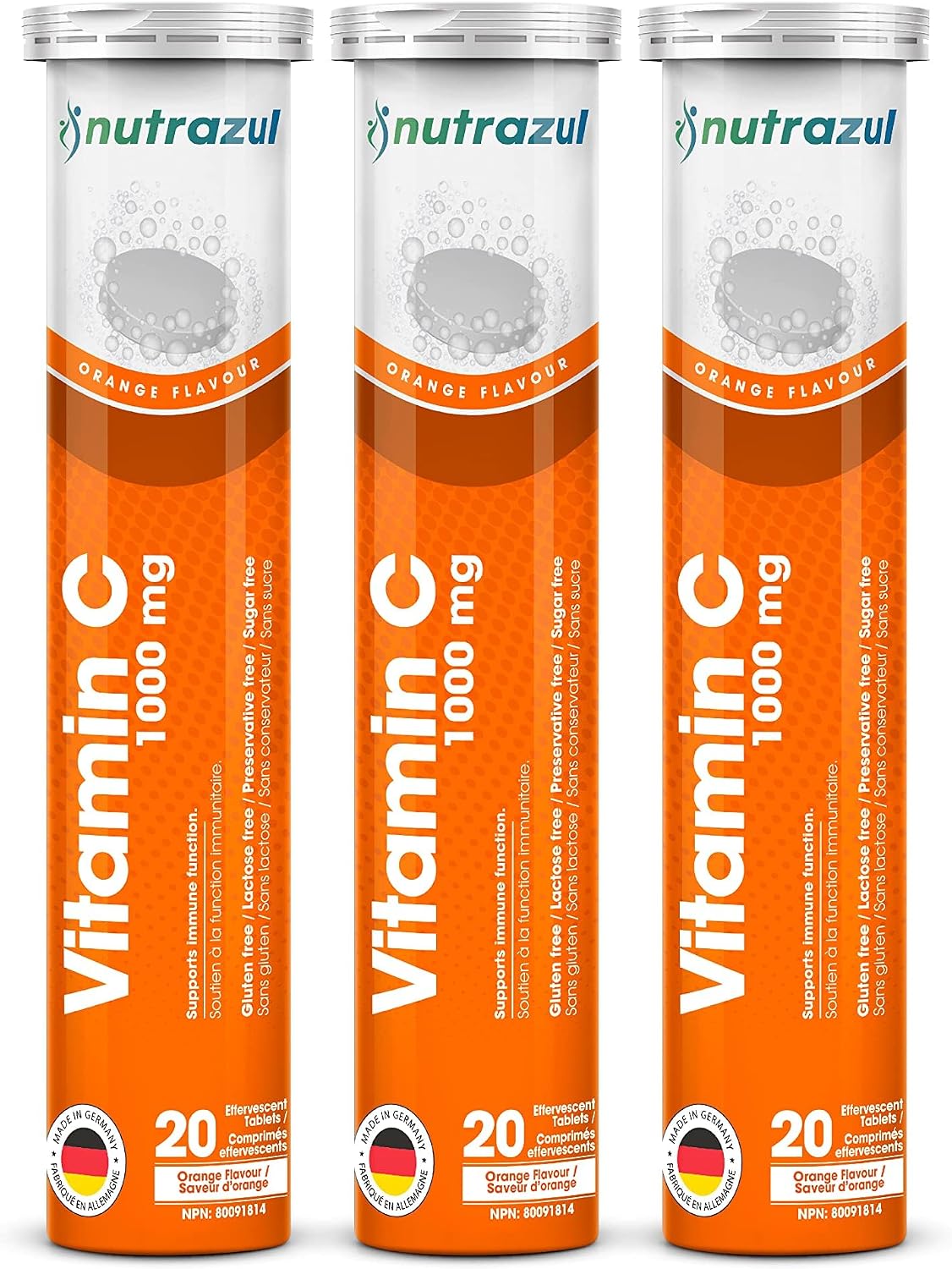 nutrazul Vitamin C 1000mg Effervescent Tablets, Orange Flavour, 20 Count (Pack of 3) - görsel 1