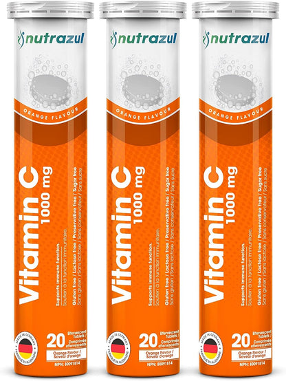 nutrazul Vitamin C 1000mg Effervescent Tablets, Orange Flavour, 20 Count (Pack of 3)