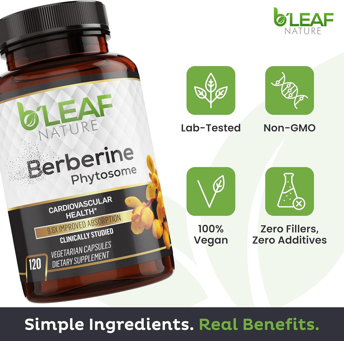 B'Leaf Nature Berberine Phytosome, 120 Capsules – 1100mg Berberine Supplement for Metabolic and Heart Health – Vegan, Gluten-Free, Non-GMO Berberine Phytosome Capsules for Immune Support - görsel 3