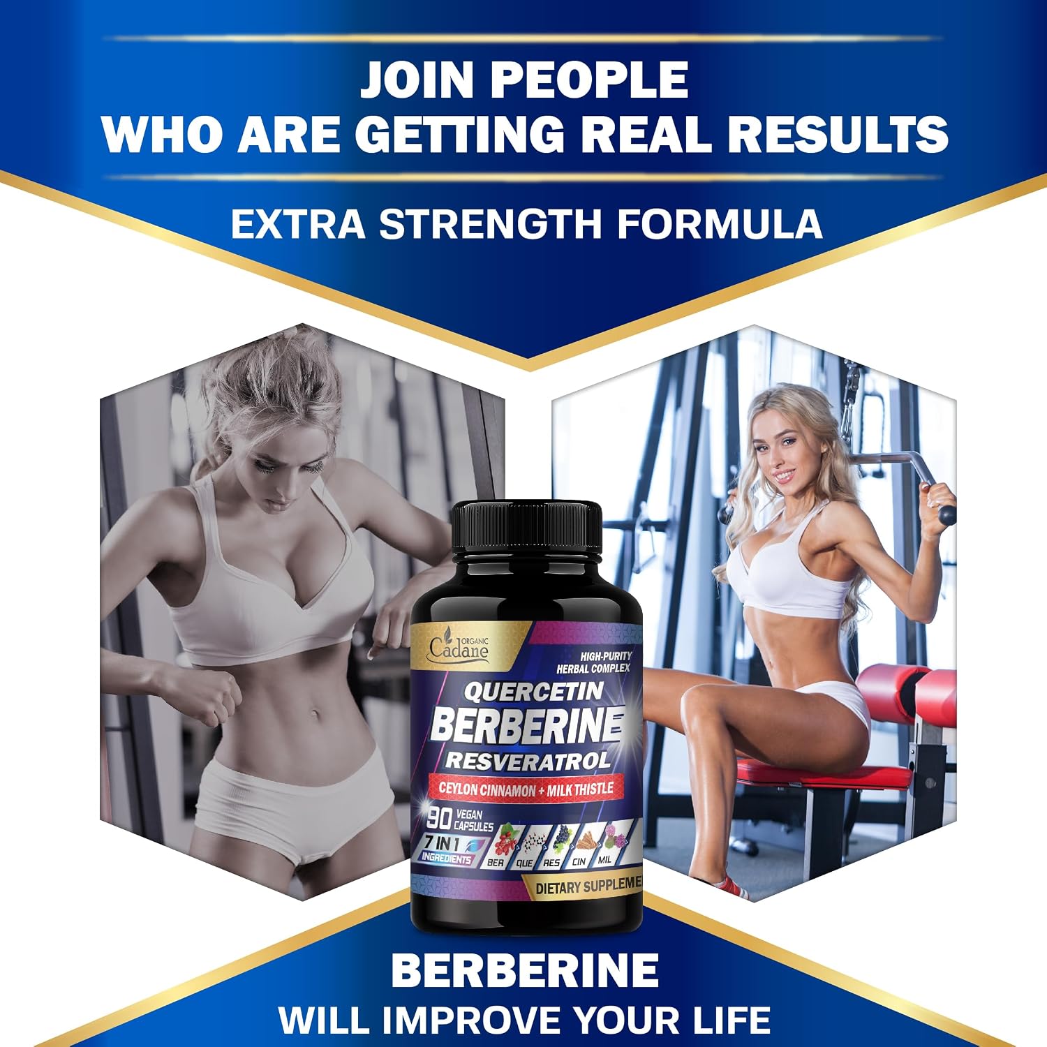 Organic Cadane 7in1 Pure Berberine Supplement with Quercetin, Ceylon Cinnamon, Resveratrol, Milk Thistle, Grape Seed & Black Pepper - 90 Capsules - görsel 9