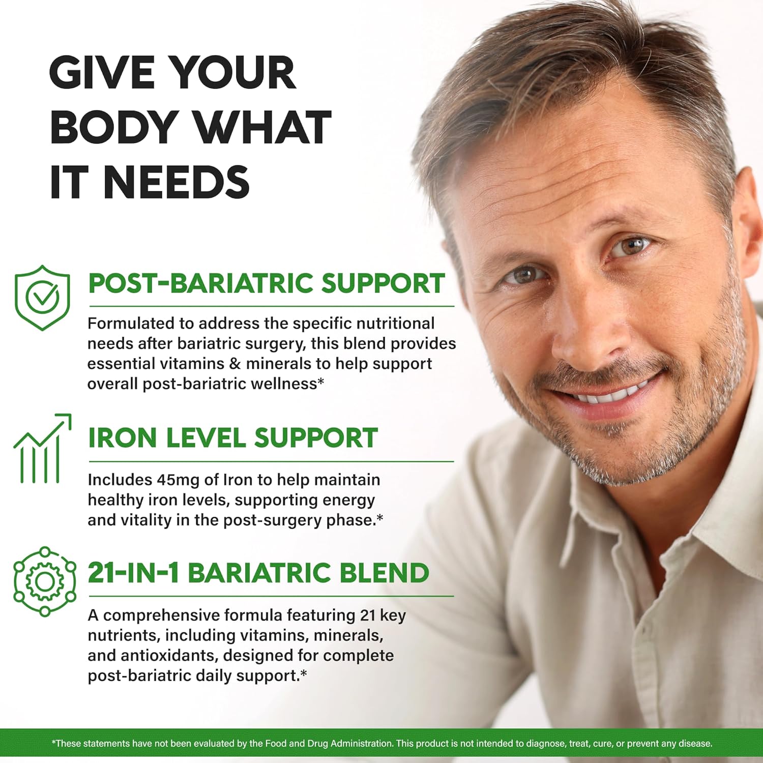 Bariatric Multivitamin - 45 mg Iron Supplements - Lab Tested - for Women & Men - All-in-One, 21 Essential Vitamins - Gastric Sleeve Support - Free of Sugar, Gluten & Soya - 180 Capsules, Once Daily - görsel 3