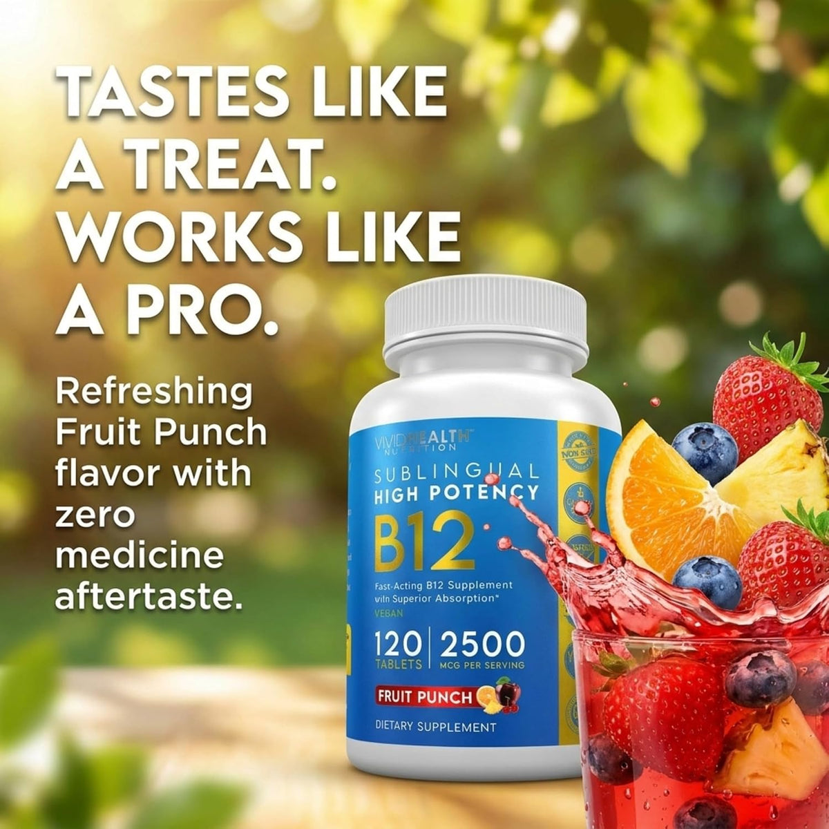 Energy-Boosting Vitamin B12 Sublingual Tablets | Quick Dissolve Vegan B12 with Methylcobalamin, 120 Fruit Punch Tablets - görsel 6