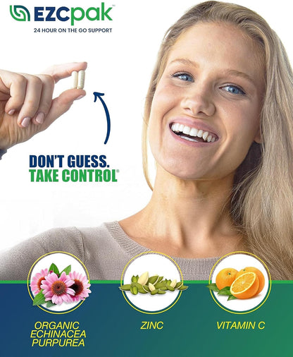 EZC Pak On The Go Immune Support with Echinacea, Vitamin C & Zinc - Travel-Friendly Immunity Supplement for Adults - Vegetarian & Gluten-Free