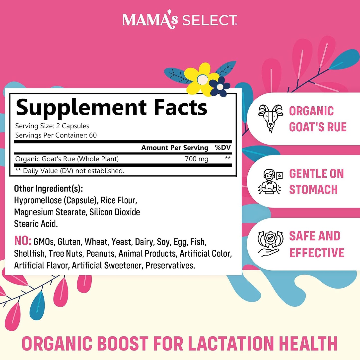 Mama's Select Organic Goat’s Rue Capsules for Breast Milk Production – Non-GM, Vegan, Gluten-Free Lactation Support - görsel 2