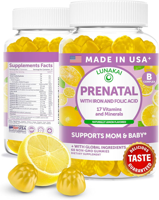 Lunakai 17-in-1 Prenatal Gummies with Iron & Folic Acid – 60 Gummies