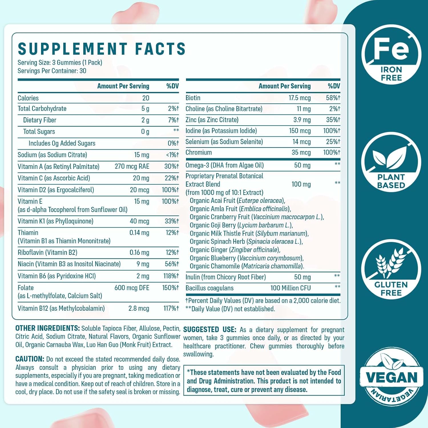 Quorinthiumax Prenatal Gummies - Sugar Free, 180 Count - Prenatal Vitamins with Folate, DHA & Probiotics - Iron Free - görsel 2