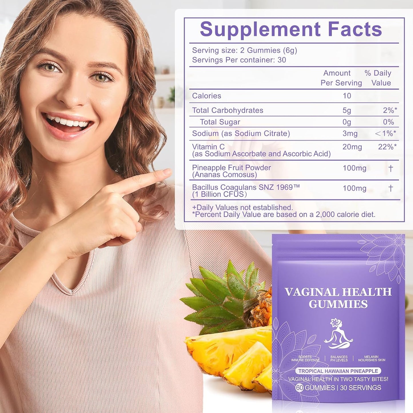 Pineapple Gummies for Women's pH Balance – 120 Count – Vegan & Low Sugar - görsel 2