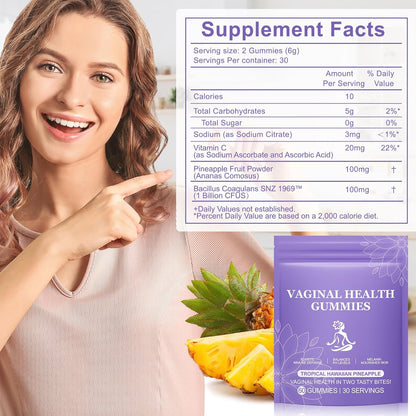 Pineapple Gummies for Women's pH Balance – 120 Count – Vegan & Low Sugar