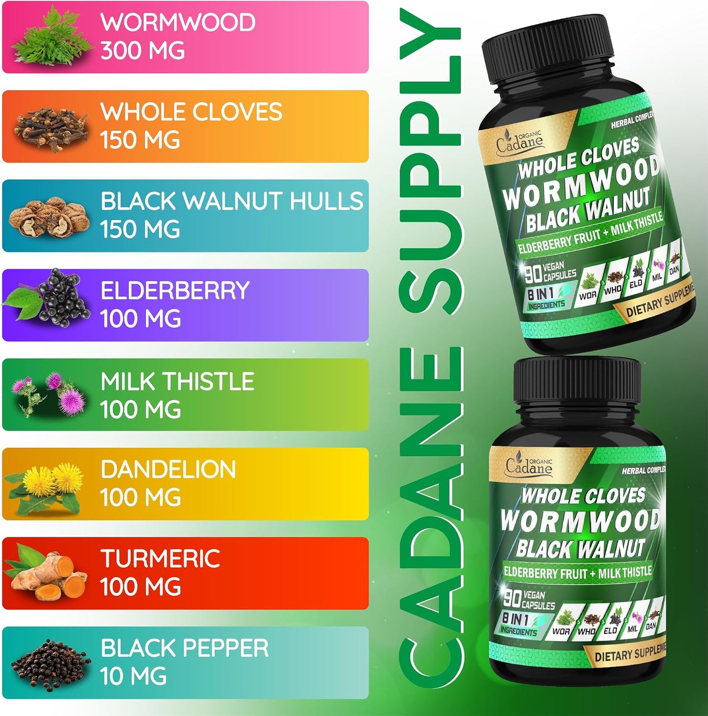 Organic Cadane Wormwood Cloves Black Walnut – Herbal Digestive Support Supplement, 90 Capsules - görsel 4