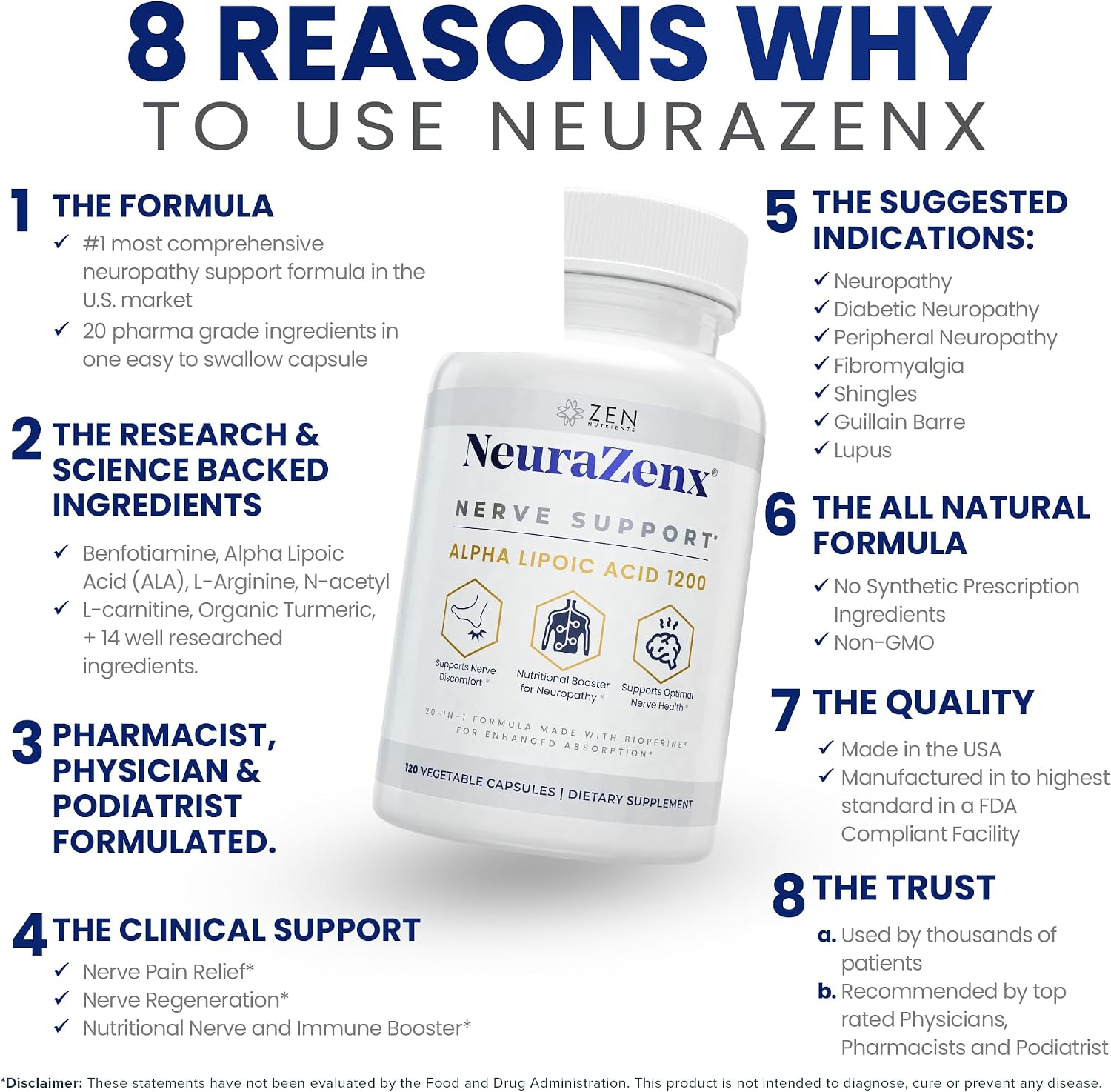 Zen Nutrients NeuraZenX | Advanced Nerve Support Supplement with 1200mg Alpha Lipoic Acid - görsel 3