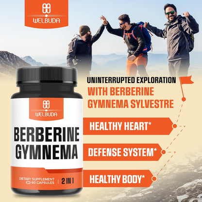 WELBUDA Berberine Food Supplement with Organic Gymnema Sylvestre Leaf - 60 Capsules