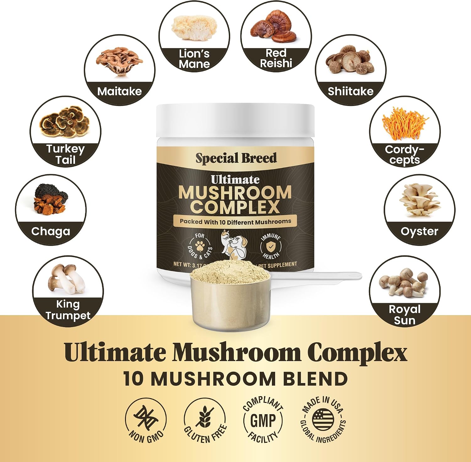 Organic Mushroom Powder for Dogs and Cats - Organic Mushroom Complex for Immune Support, Cognition and Vitality - 180 Scoops - görsel 3