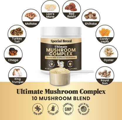 Organic Mushroom Powder for Dogs and Cats - Organic Mushroom Complex for Immune Support, Cognition and Vitality - 180 Scoops