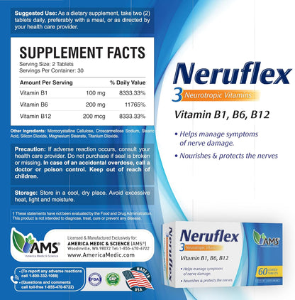 America Medic & Science NeruFlex – Nerve Support Supplement with B-Vitamins, 60 Tablets