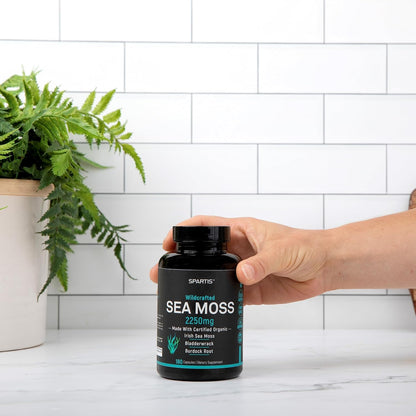 Certified Organic Sea Moss Capsules 2250mg – Wildcrafted Irish Sea Moss, Burdock Root & Bladderwrack Supplement (180 Capsules)