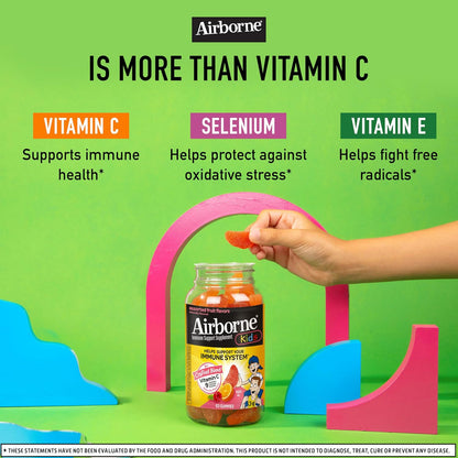 Airborne Kids 500mg Vitamin C Gummies with Zinc and Vitamin E - Immune Support Chewable Gummies - 63 Assorted Fruit Flavours